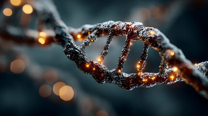 Futuristic DNA Helix with Glowing Nodes, Abstract Genetic Code Representation, Sci-Fi Molecular Biology Concept