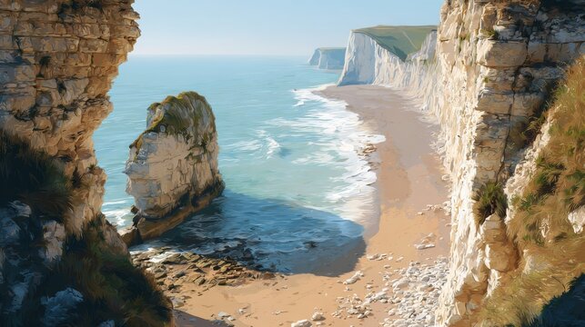 Coastal Serenity: Breathtaking coastal scene, with rugged cliffs meeting the tranquil ocean waters, offering a scenic journey of nature's beauty and majestic landscapes. 