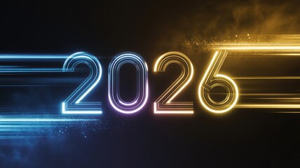Celebrate the dazzling arrival of 2026 with this stunning, futuristic design element perfect for invitations, marketing, and new year promotions!