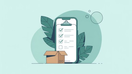 Streamlined logistics with digital checklist and delivery box for efficient shipping management and inventory control in a modern, organized system