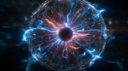 Electric Plasma Sphere with Energy Trails, Glowing Science Energy Ball, Futuristic Core of Electricity

