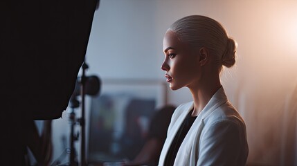 Profile of a Professional Woman in Stylish Modern Office