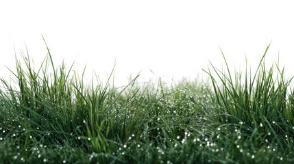 Fototapeta premium Green and white grass with dew drops, isolated on a white background.
