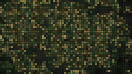 Military camouflage pattern pixelated grid background with dark earth tones