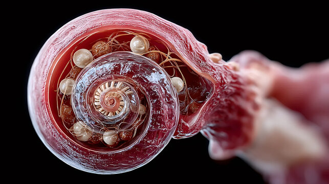 Macro Spiral Shell Showing Complex Structure, Abstract Biological Shell Form, Detailed Nautilus-like Inner Design
