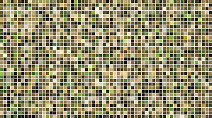 Dark earth tone color pixelated grid with geometric square shapes background