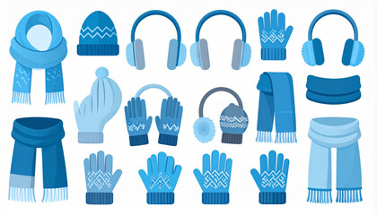 Icy Blue & Gray Flat Icons of Winter Clothing Accessories