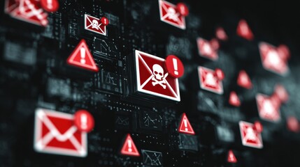 Digital Cybersecurity Threat Alerts Warning About Malicious Email Concepts Dangerous Digital Communication System Notification