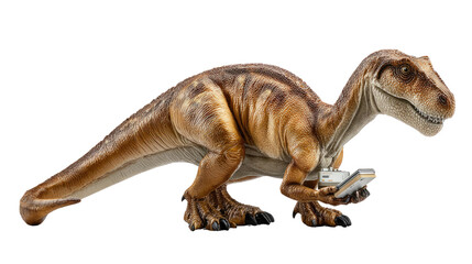 Fototapeta premium Dino Toy with Console: A detailed toy dinosaur with captivating texture holds a game console, it brings imagination to play time. 