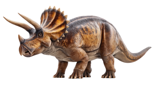 Ancient Giant: A detailed depiction of a Triceratops, a herbivorous dinosaur with a formidable frill and three horns, standing proudly in its prehistoric domain.