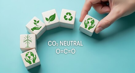 Co2 neutral concept with wooden blocks showing green energy and ecology