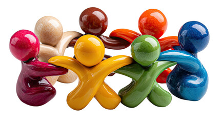 Colorful Community: A vibrant collection of stylized figures link arms, symbolizing the unity, collaboration, and vibrant diversity that flourishes within a thriving community. 