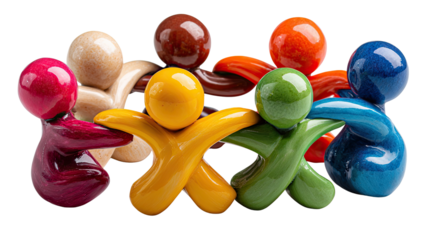 Colorful Community: A vibrant collection of stylized figures link arms, symbolizing the unity, collaboration, and vibrant diversity that flourishes within a thriving community. 