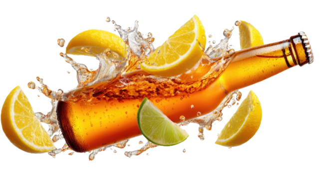 Citrus Splash: A refreshing alcoholic beverage, with sliced citrus fruits suspended in a vibrant display.