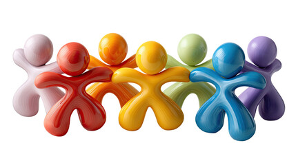 United Stand: A vibrant assembly of stylized figures stands shoulder to shoulder, each embodying unity, community, and the beauty of diversity through their interconnectedness and colorful presence.