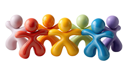 United Stand: A vibrant assembly of stylized figures stands shoulder to shoulder, each embodying unity, community, and the beauty of diversity through their interconnectedness and colorful presence.