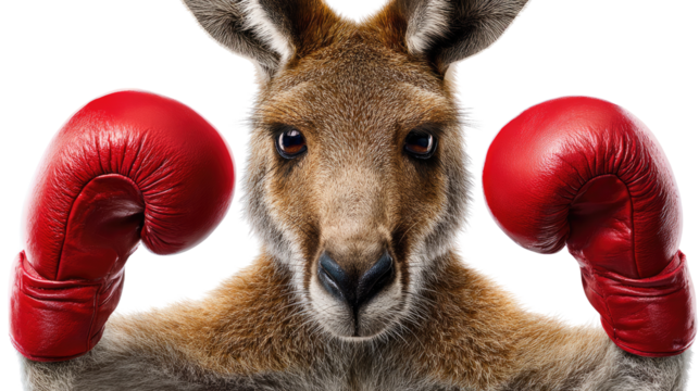 Ready to Rumble: A Kangaroo in a Power Stance with Boxing Gloves. This image perfectly encapsulates the grit and spirit of boxing