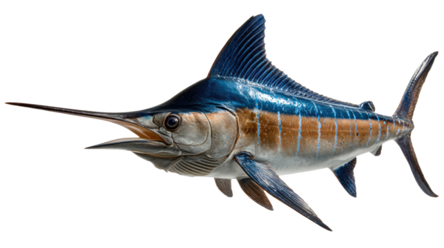 Oceanic Majesty: A striking image of a Marlin, showcasing its distinctive elongated body and formidable bill, embodies the raw power and elegance of the open sea.