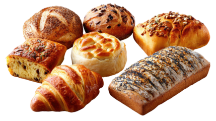 Artisan Bread Assortment: A diverse array of freshly baked, handcrafted artisan bread, each loaf a testament to culinary artistry and the joy of simple, delicious food.