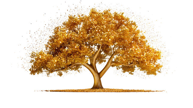 Golden Tree of Life: A majestic tree shimmers with golden foliage, its branches reaching towards the sky, symbolizing growth, wisdom, and the enduring beauty of life. 