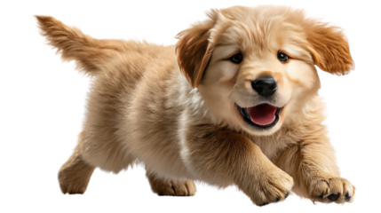 Joyful Golden Retriever Puppy: A spirited golden retriever puppy, full of life, dashes with unbridled joy, exuding pure innocence and boundless energy.