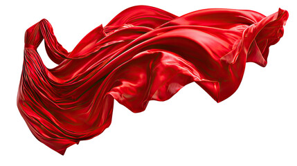 Flowing Scarlet: A dynamic display of vibrant, flowing scarlet fabric dances in the air, its rich color and elegant movement creating a captivating visual symphony.