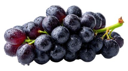 Juicy Dark Grape Cluster: A close-up showcases a succulent cluster of dark grapes, glistening with droplets, inviting a taste of freshness and natural sweetness.