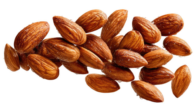 Golden Almonds: A close-up showcases a pile of golden-brown almonds, their textures and forms inviting appreciation. It captures the natural appeal of the almonds, conveying a message of taste.