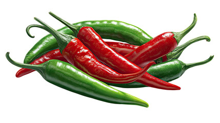 Chili Pepper Array: A vibrant assortment of red and green chili peppers create a fiery and flavorful composition. Showcasing the natural beauty and culinary versatility of these popular ingredients. 