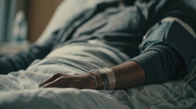 Bp Patient in Hospital Bed Monitoring Vital Signs