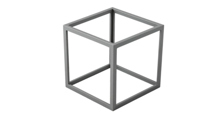 Grey, wireframe cube isolated on black