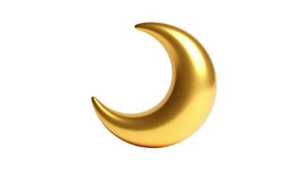 A golden crescent moon gleams brightly against a dark, black backdrop