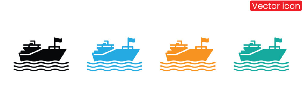 Colorful boat icons sailing on wavy water design set,Boat icon. Sailboat icon silhouette,Boat sail icon logo detain template