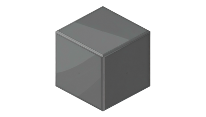 A shiny, gray cube with subtle shading, positioned in the center against a solid black background