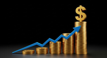 Financial Growth and Investment Strategy A Visual Representation of Increasing Wealth with Stacks of Coins and Upward Trending Charts Indicating Positive Returns