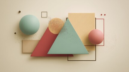 Abstract geometric shapes and textures on a beige background with a soft, blurred effect.