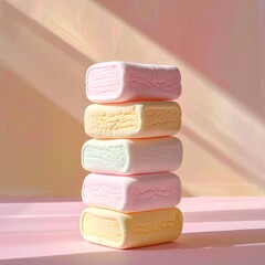 Stack of Pastel Marshmallows in Soft Light