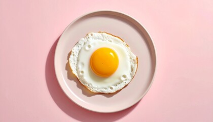 Sunny-side up fried egg on a pink plate