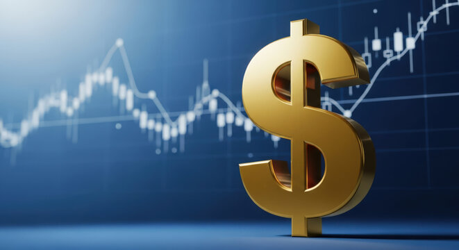 Financial Growth and Investment A Golden Dollar Sign Against a Stock Market Chart Background Symbolizing Wealth Accumulation and Economic Prosperity in the World of Finance
