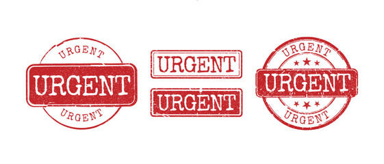 Set of red grunge vintage rubber stamps with the emergency word URGENT