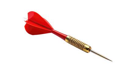 A single red dart with a gold grip and silver tip, isolated against a solid black background