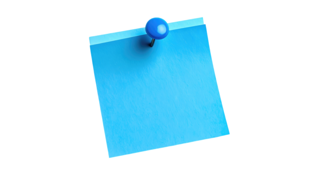Blue square note pinned. Isolated on black background. Office supply for reminders or messages - Powered by Adobe