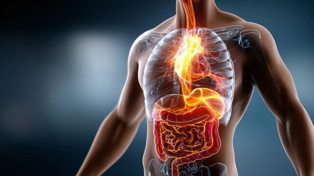 The inner life: Anatomical Visualization of the Human Digestive System, Highlighting its Intricate Network of Tissues.