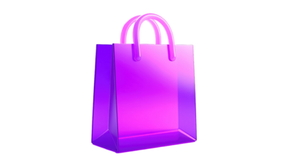 Glossy, pink shopping bag rendered with bright highlights and a dark background