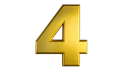 Obraz premium Gleaming golden number four rendered with shadows, isolated on black for use in designs