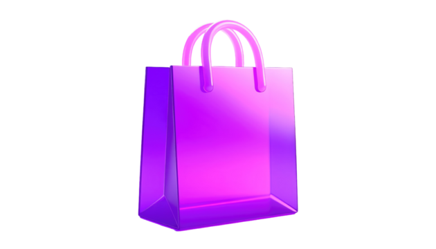 Glossy, pink shopping bag rendered with bright highlights and a dark background