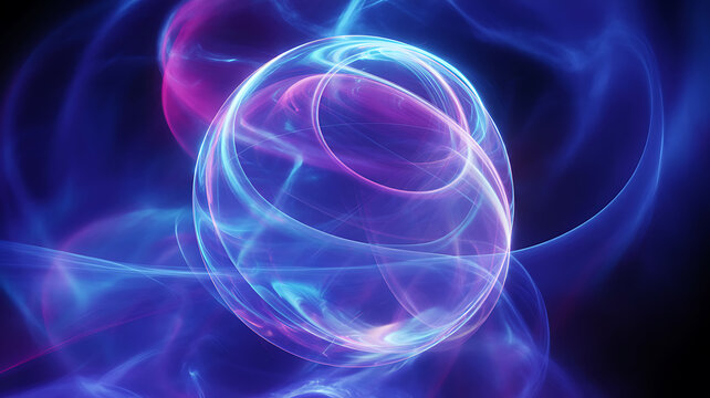 Glowing ethereal sphere with swirling blue and purple energy patterns, abstract digital art - Powered by Adobe