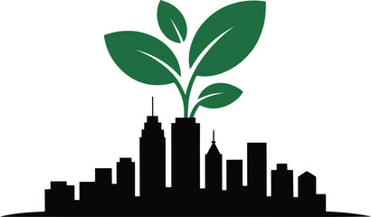 Sustainable urban sprout development silhouette