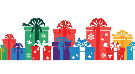 Colorful Stack of Christmas Presents with Ribbons and Bows.