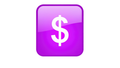 Purple, rounded square with a white dollar sign in the center, against a black background